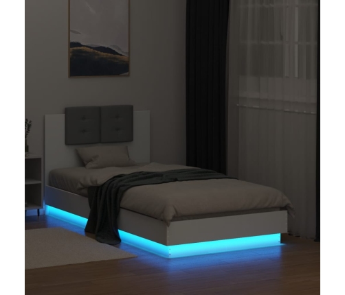 Estructura de cama con cabecero y luces LED blanco 90x190 cm