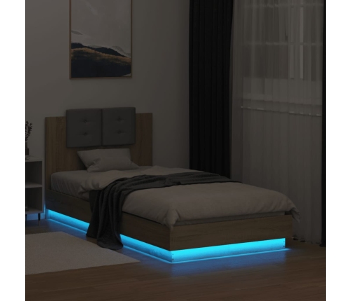 Estructura de cama cabecero luces LED roble Sonoma 90x190 cm