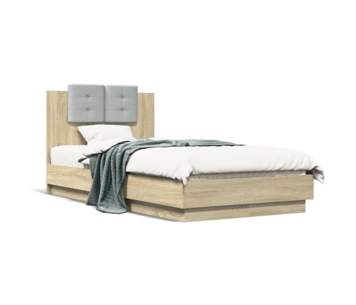 Estructura de cama cabecero luces LED roble Sonoma 90x190 cm