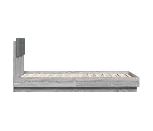 Estructura de cama cabecero luces LED gris Sonoma 90x190 cm