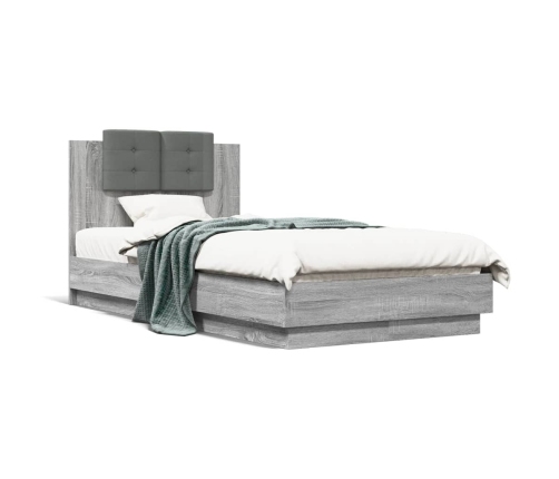 Estructura de cama cabecero luces LED gris Sonoma 90x190 cm