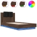 Estructura de cama cabecero luces LED marrón roble 90x190 cm