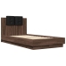 Estructura de cama cabecero luces LED marrón roble 90x190 cm