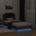 Estructura de cama cabecero luces LED marrón roble 90x190 cm