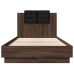 Estructura de cama cabecero luces LED marrón roble 90x190 cm