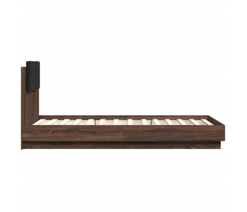Estructura de cama cabecero luces LED marrón roble 90x190 cm