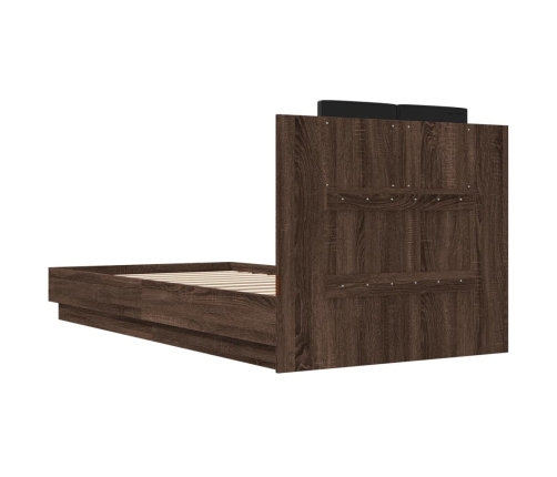 Estructura de cama cabecero luces LED marrón roble 90x190 cm