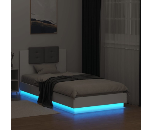 Estructura de cama con cabecero y luces LED blanco 75x190 cm