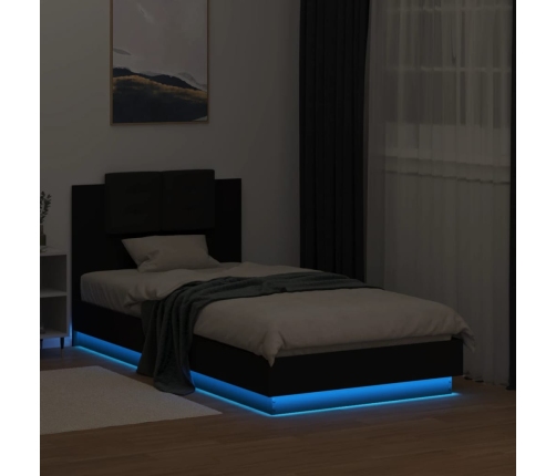 Estructura de cama con cabecero y luces LED negro 75x190 cm