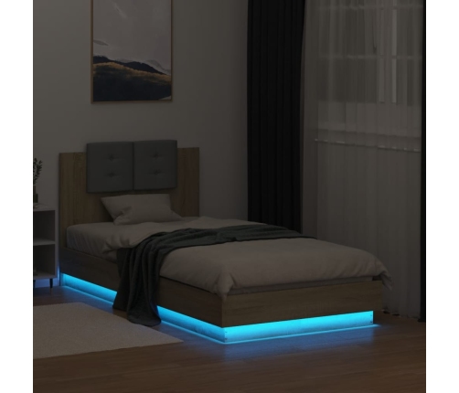 Estructura de cama cabecero luces LED roble Sonoma 75x190 cm