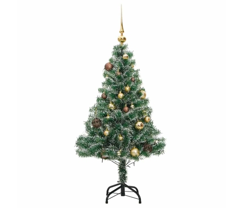 Árbol de Navidad artificial con 150 LEDs bolas y nieve 120 cm