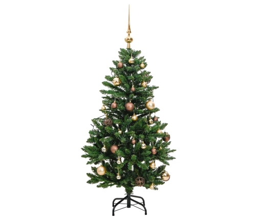 Árbol Navidad artificial con bisagras 150 LED y bolas 120 cm