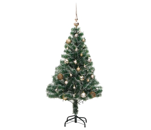 Árbol de Navidad artificial con 150 LEDs bolas y nieve 120 cm