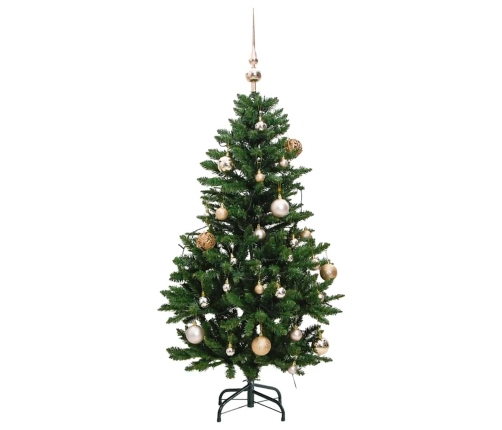 Árbol Navidad artificial con bisagras 150 LED y bolas 120 cm