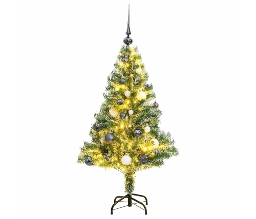 Árbol de Navidad artificial con 150 LEDs bolas y nieve 120 cm