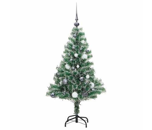 Árbol de Navidad artificial con 150 LEDs bolas y nieve 120 cm