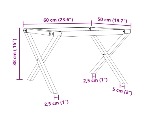 Patas de mesa de centro estructura X acero 60x50x38 cm