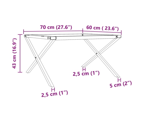 Patas de mesa de centro estructura X acero 70x60x43 cm