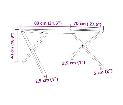 Patas de mesa de centro estructura X acero 80x70x43 cm