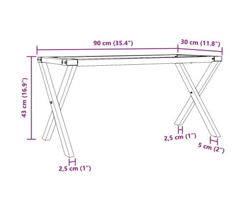 Patas de mesa de centro estructura X acero 90x30x43 cm