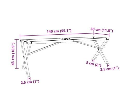 Patas de mesa de centro estructura X acero 140x30x43 cm