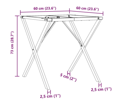 Patas de mesa de comedor estructura X acero 60x60x73 cm