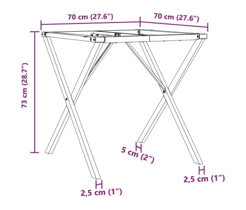 Patas de mesa de comedor estructura X acero 70x70x73 cm