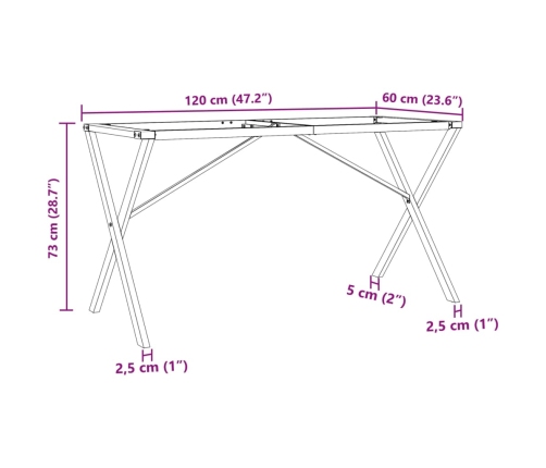 Patas de mesa de comedor estructura X acero 120x60x73 cm