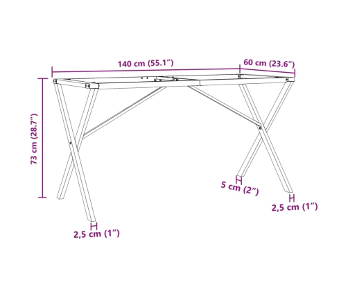 Patas de mesa de comedor estructura X acero 140x60x73 cm