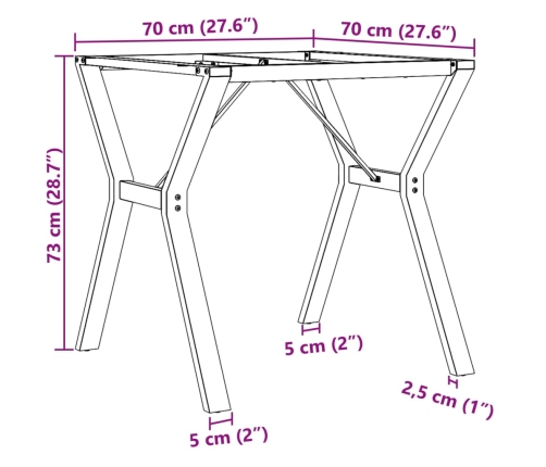 Patas de mesa de comedor estructura Y acero 70x70x73 cm