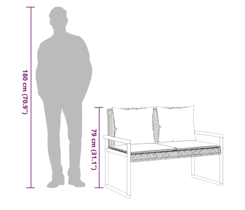 vidaXL Banco de jardín con cojín beige mezcla ratán sintético acacia