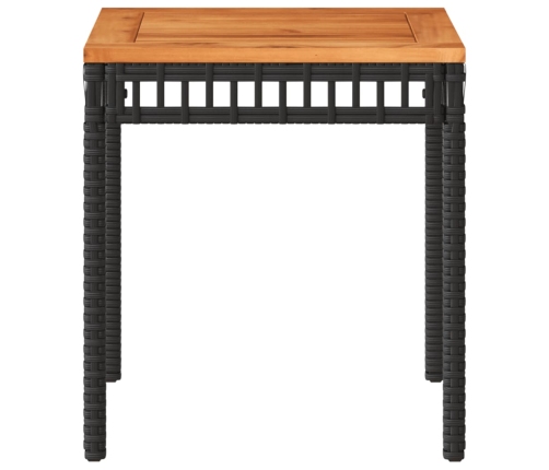 Mesa de jardín ratán sintético madera acacia negro 38x38x42 cm