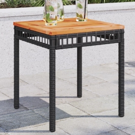 Mesa de jardín ratán sintético madera acacia negro 38x38x42 cm