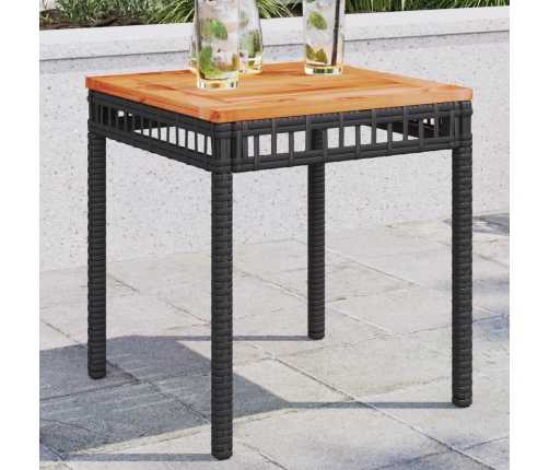 Mesa de jardín ratán sintético madera acacia negro 38x38x42 cm