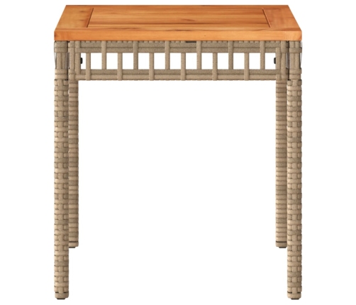 Mesa de jardín ratán PE madera acacia beige mezcla 38x38x42 cm