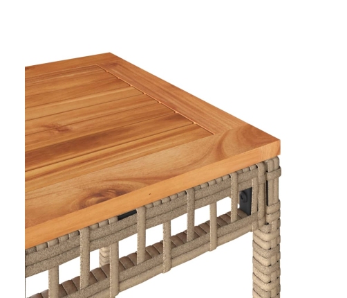 Mesa de jardín ratán PE madera acacia beige mezcla 38x38x42 cm