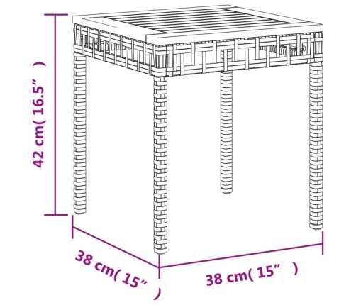 Mesa de jardín ratán PE madera acacia beige mezcla 38x38x42 cm