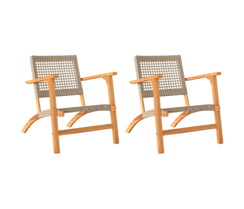 Sillas de jardín 2 uds madera de acacia y ratán sintético beige