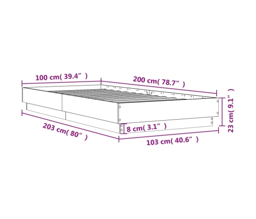 Estructura de cama con luces LED roble Sonoma 100x200 cm