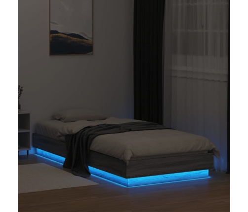 Estructura de cama con luces LED gris Sonoma 90x200 cm