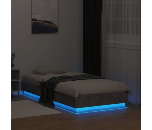 vidaXL Estructura de cama con luces LED gris hormigón 90x190 cm