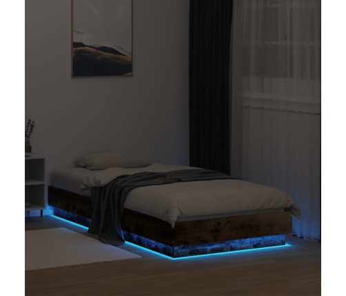 Estructura de cama con luces LED roble ahumado 90x190 cm