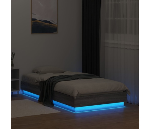 Estructura de cama con luces LED gris Sonoma 90x190 cm