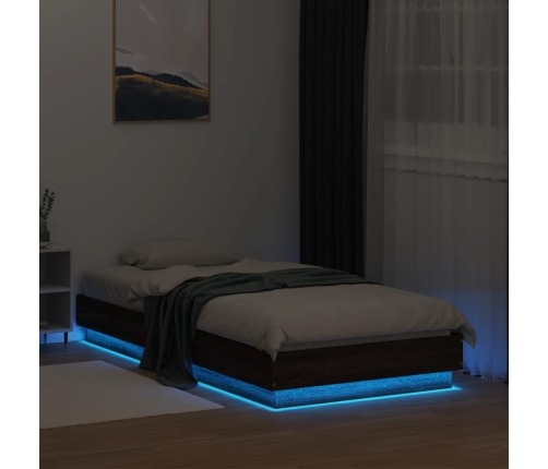 Estructura de cama con luces LED roble marrón 90x190 cm