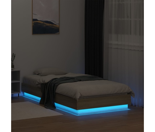 Estructura de cama con luces LED roble Sonoma 75x190 cm