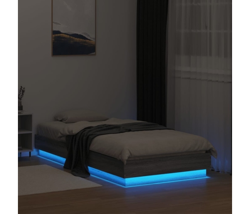 Estructura de cama con luces LED gris Sonoma 75x190 cm