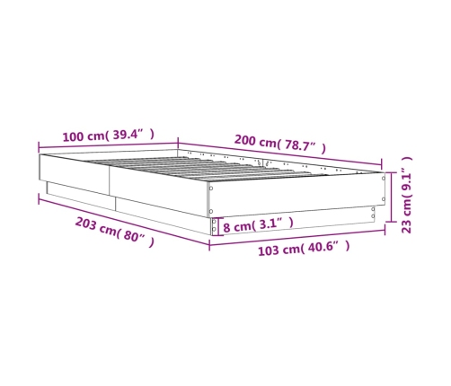 Estructura de cama madera de ingeniería gris hormigón 100x200cm