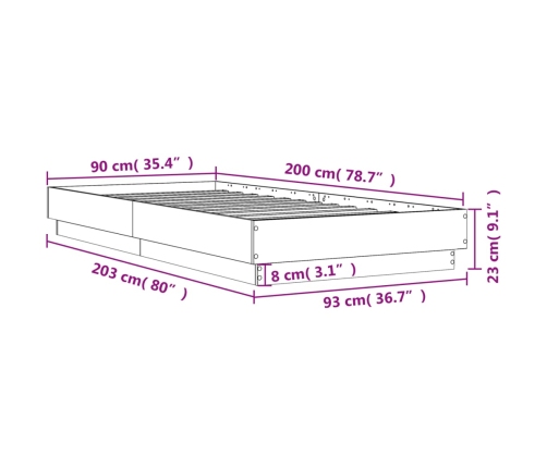 Estructura de cama madera de ingeniería gris hormigón 90x200cm