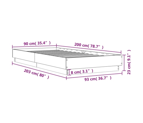 vidaXL Estructura de cama contrachapada roble ahumado 90x200 cm