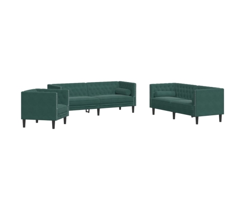 Set de sofás Chesterfield con cojines 3 piezas terciopelo verde